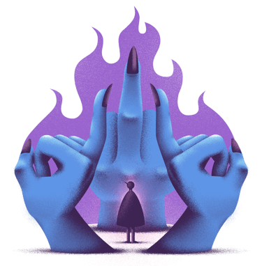 a person standing in front of a fire