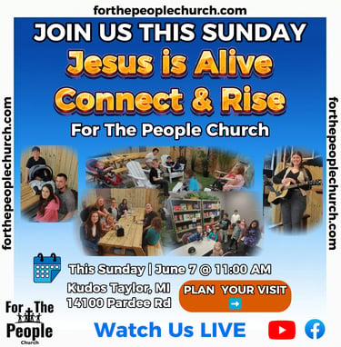 Sunday service event graphic for June 7th showing various church activities along with service times