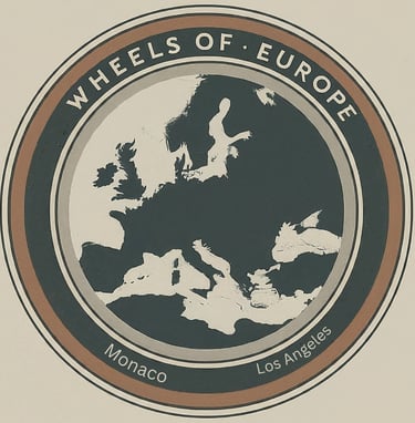 Wheels of Europe logo featuring a map of Europe with Monaco and Los Angeles text