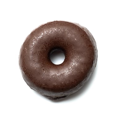 a chocolate frosted donut with chocolate icing