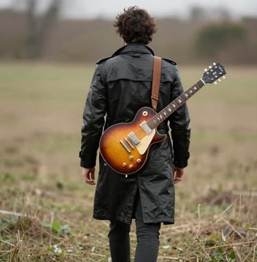 man holding Les Paul guitar