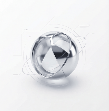 Abstract metallic sphere representing advanced AI systems, generative technology, and modern digital