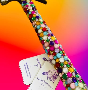Functional hammer covered in rhinestones