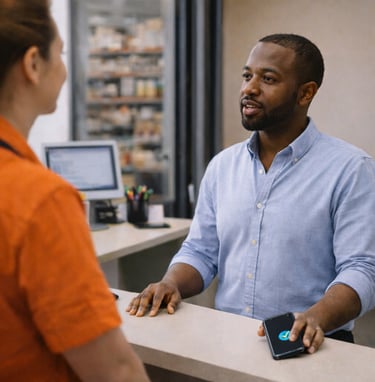 CheckConnect person gone to the store counter to follow-up order
