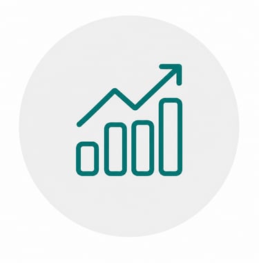 Green line and bar chart icon showing upward business growth and financial success.