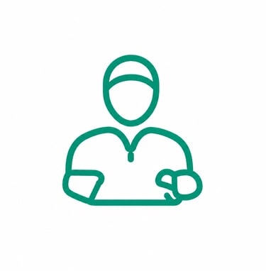 Green line icon of a medical professional or surgeon wearing a surgical cap.