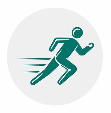 Green stylized runner icon representing speed, fitness, and athletic performance.