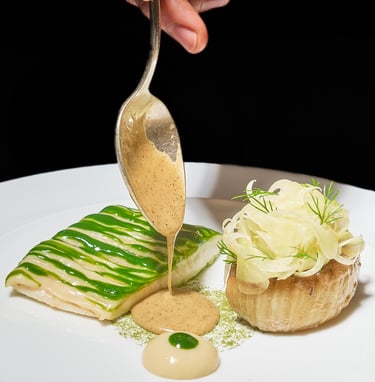 Pêche de nos côtes, fenouil décliné, jus au citron noir