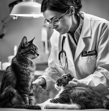 A cat being examined by a veterinarian in a clinic