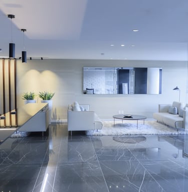 a living room with a couch and a table