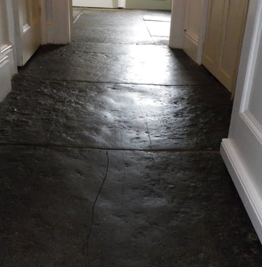Stone floor cleaning, restoration on a blue lias Stone tile floor,