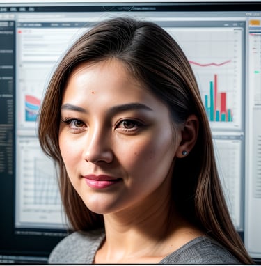 Asian lady in front of computer screen