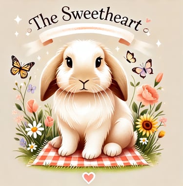 a white rabbit sitting on a blanket