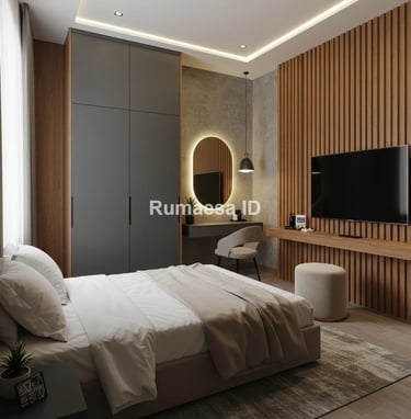Desain interior kamar tidur romantis dengan nuansa hangat