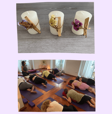 3 candles and a group of yoga participants in Lisbon