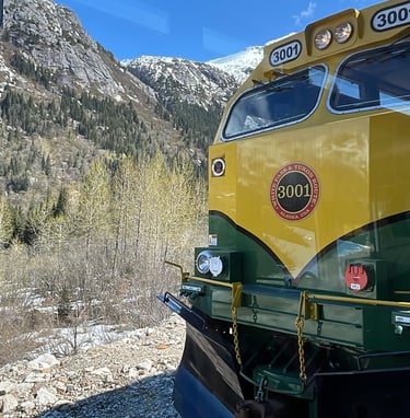 a train is shown in the mountains of Alaska