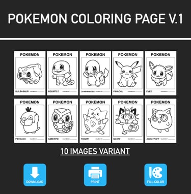 Pokemon Coloring Page Educational Activity Download PDF PNG Purchase Unlimited Use