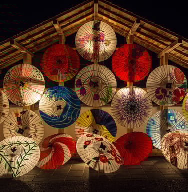 "Japanese umbrellas and traditional Japanese culture. The beauty of Japan.