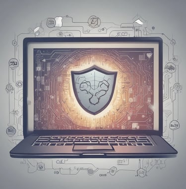 A padlock sits on a laptop keyboard with glowing red, green, and blue light trails swirling around, creating a sense of security and cyber awareness.