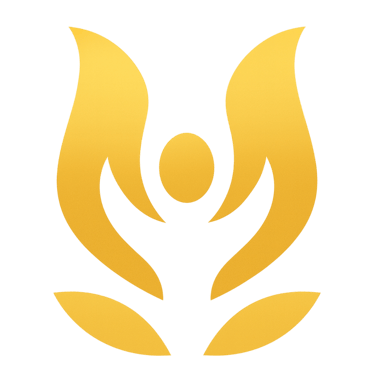 Gouden logo-symbool dat groei en innerlijke balans uitdrukt.