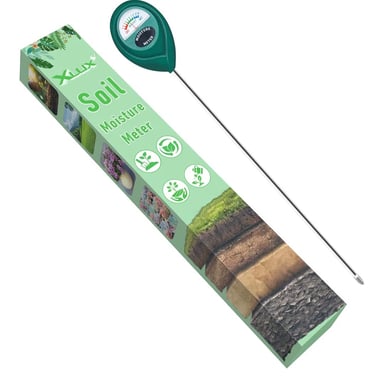 soil moisture meter in houseplant pot — stop fungus gnats by avoiding overwatering