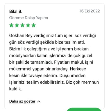 Bilal isimli müşterinin verdiği işleri tam zamanında yapıldığını vurgulayan görsel