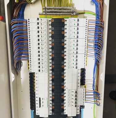 a large three phase electrical consumer unit, fuse board panel.