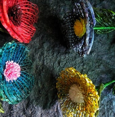 Four pieces of poppy flower like yellow poppy,blue poppy,hot pink poppy,purple poppy for beautiful color of vase flower 