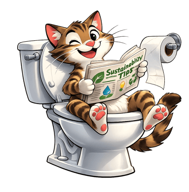 Cat using the toilet, flusshable litter is a myth