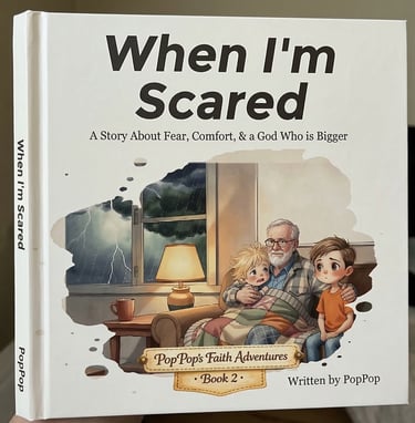 When I'm Scared christian children's book featuring a grandfather comforting kids during a storm.
