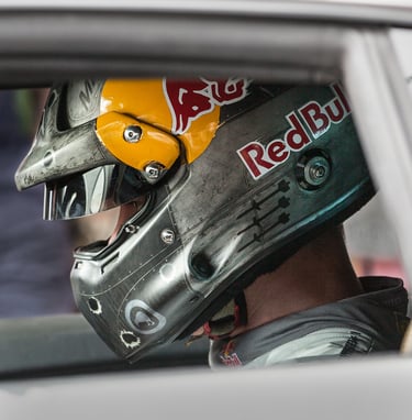 Close up headshot of Mad Mike sitting in his Lamborghini at the Goodwood Festival of Speed 2019