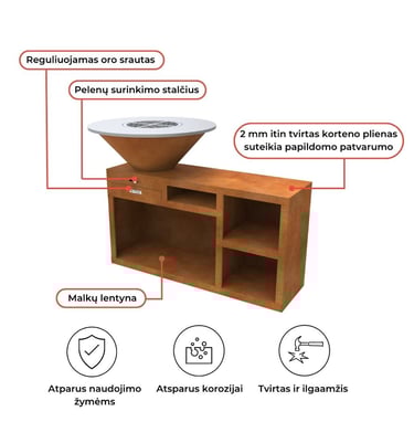 Lauko kepsninė ir aukuras iš Corten plieno.