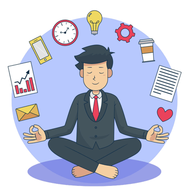 A person meditating, symbolizing focus and multitasking skills.