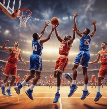 A basketball hoop with a ball ready to shoot.