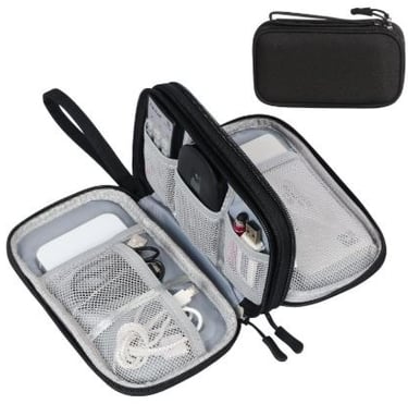 Compact double-layer waterproof cable organizer case for travel electronics and cords.