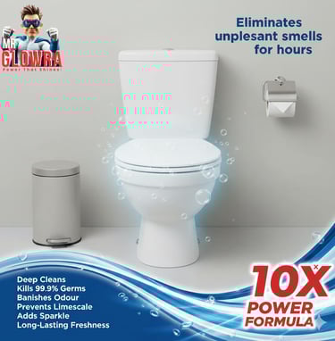 Mr Glowra toilet cleaner removes tough stains and kills 99.9% germs