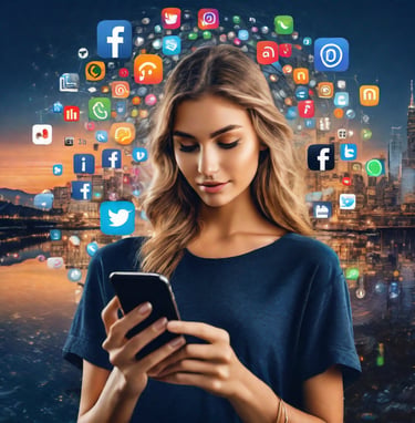 imagem de uma jovem menina usando seu celular nas redes sociais.