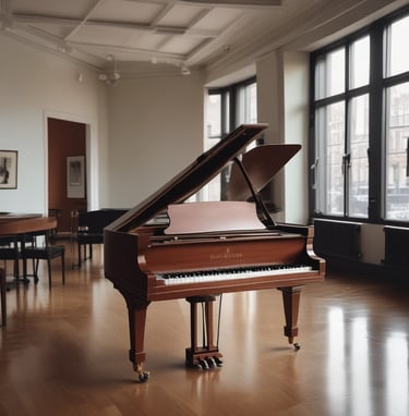 Beautiful grand piano in class