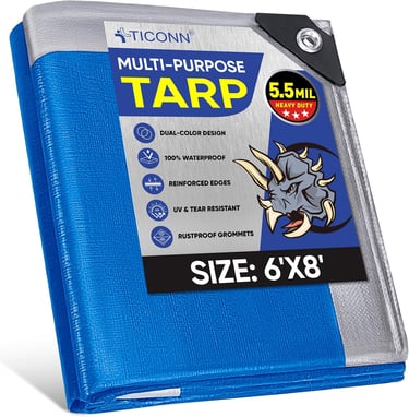TICONN Heavy Duty Tarp Cover, Extra Thick Tarps Waterproof Tear and Rip Proof UV Resistant Tarpaulin