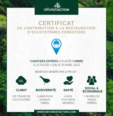 certificat de contribution chantiers express pour reforest action