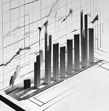 Gráfico de barras ascendente y documentos fiscales, representando la planificación estratégica.