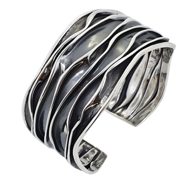 Wrinkled Statement Bangle Crushed Style Sterling Silver Cuff Bracelet