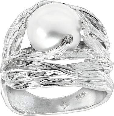 Brutalist Statement Ring with a White Pearl in Sterling Silver. Silpada