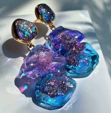 Purple Blue Sparkled Glass. Chunky Earrings