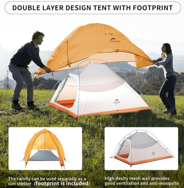 a couple of people standing in front of a tent