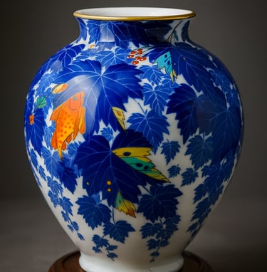 Arita-Keramikvase in Blau und Gold – traditionelle japanische Porzellankunst und Sammlerstück