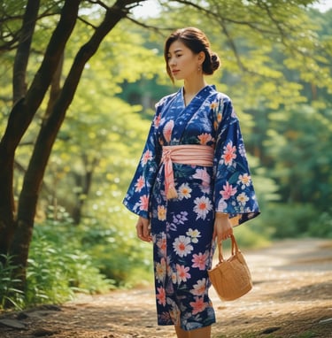 japanischer Kimono mit Yukata und Obi-Gürtel – traditionelle japanische Kleidung handgefertigt