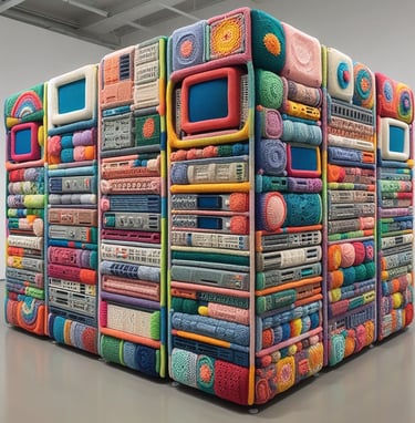 a colorfully colored block - shaped object with a television screen