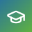 White graduation cap icon representing education and academic success on a teal and green gradient background.