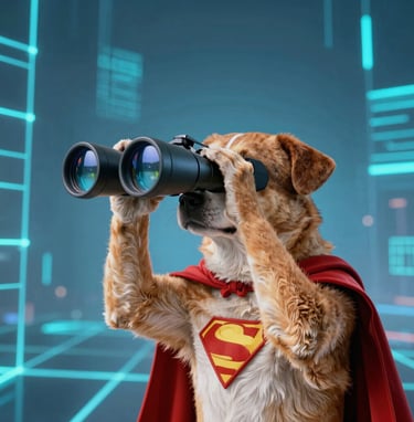 Animated .dog domain orbs swirling with electric neon light trails on a sleek black backdrop.